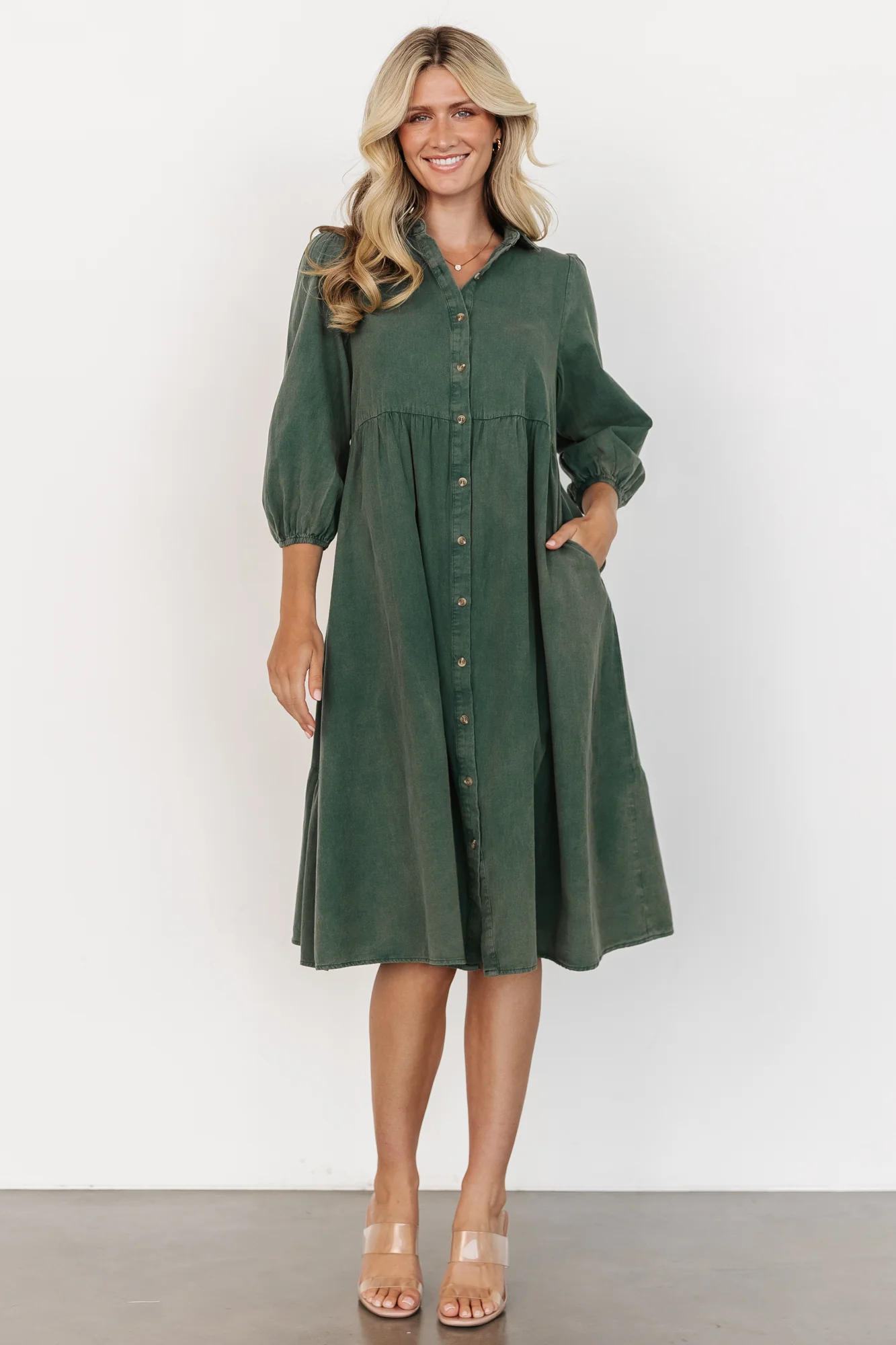Sari Babydoll Dress — Forest Green Cotton