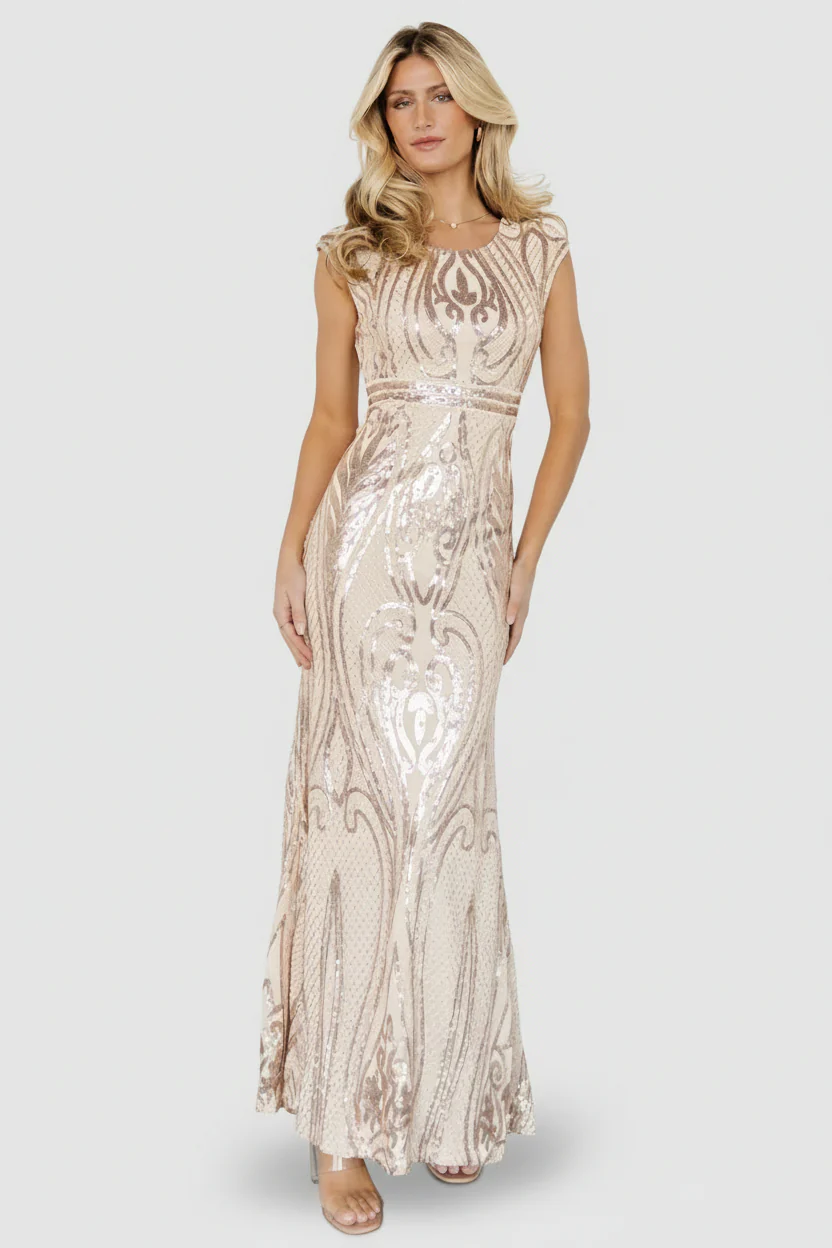 Alessia Sequin Mermaid Gown — Champagne