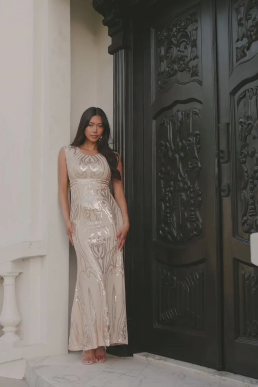 Alessia Sequin Mermaid Gown — Champagne