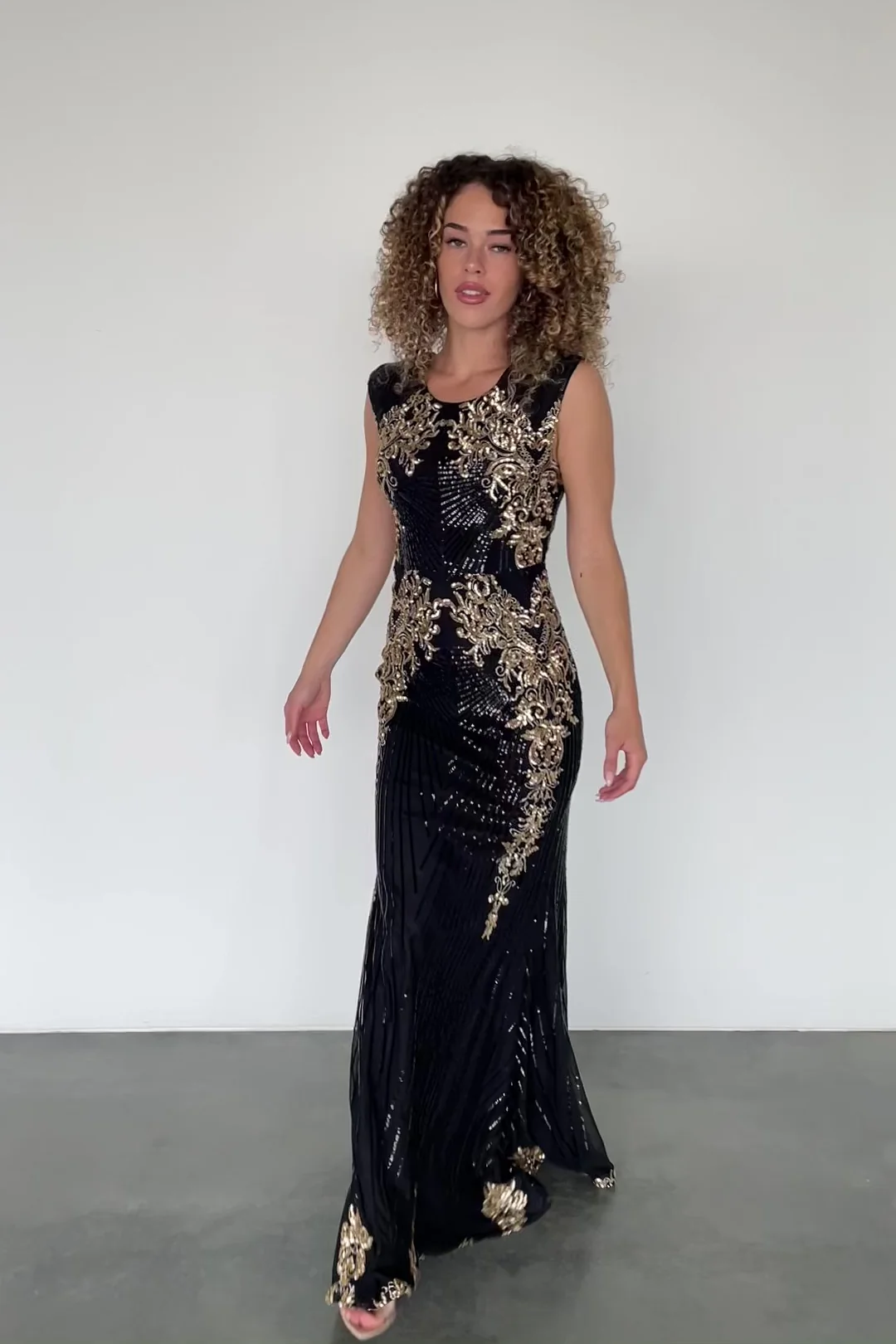 Azura Black & Gold Sequin Maxi Gown