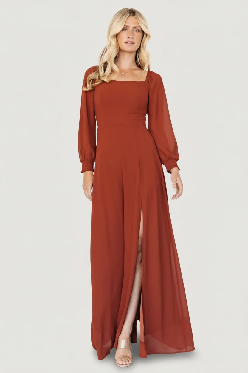 Giselle Chiffon Maxi Dress - Rust