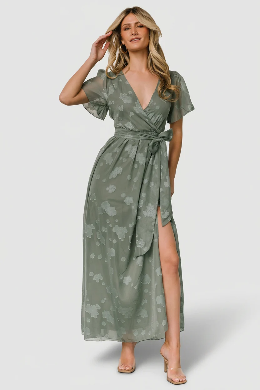 Faye Maxi Dress — Eucalyptus Burnout Maxi
