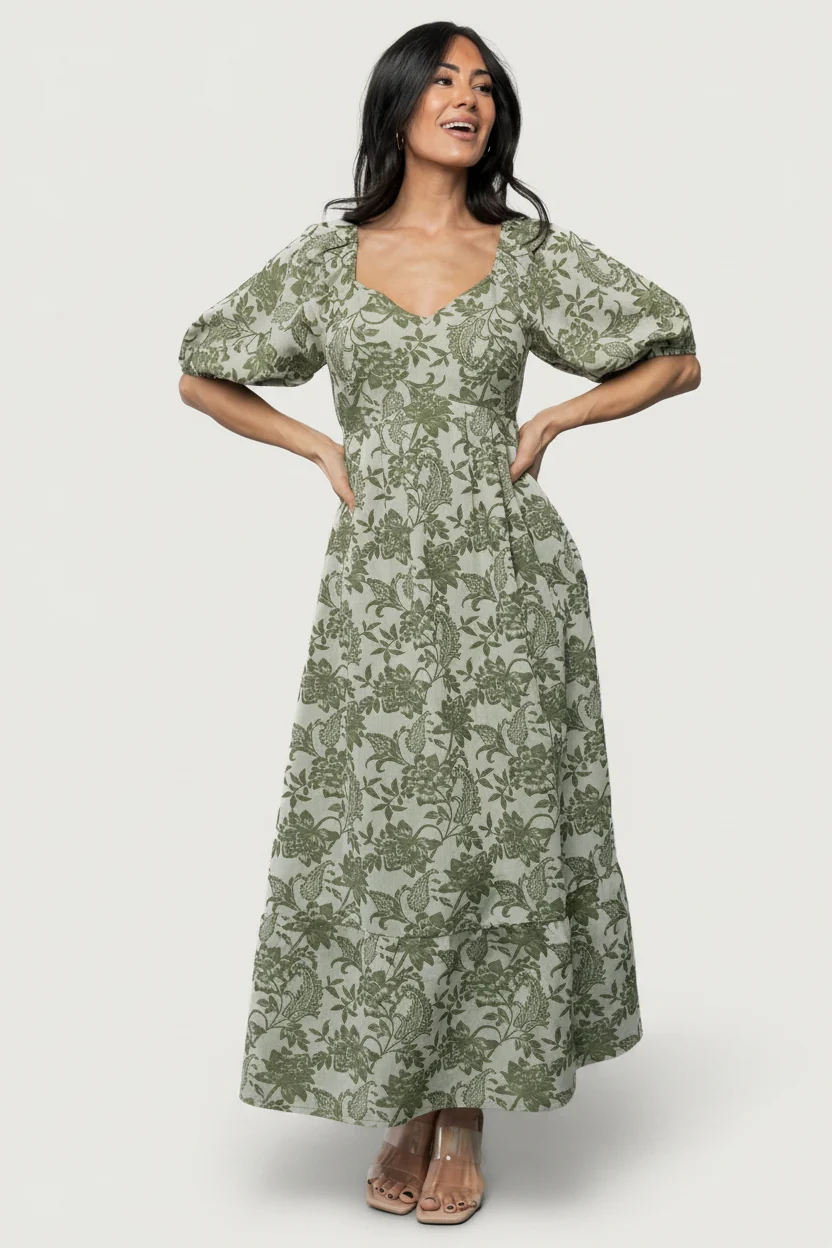 Giuliana Maxi Dress, Green Botanical Print