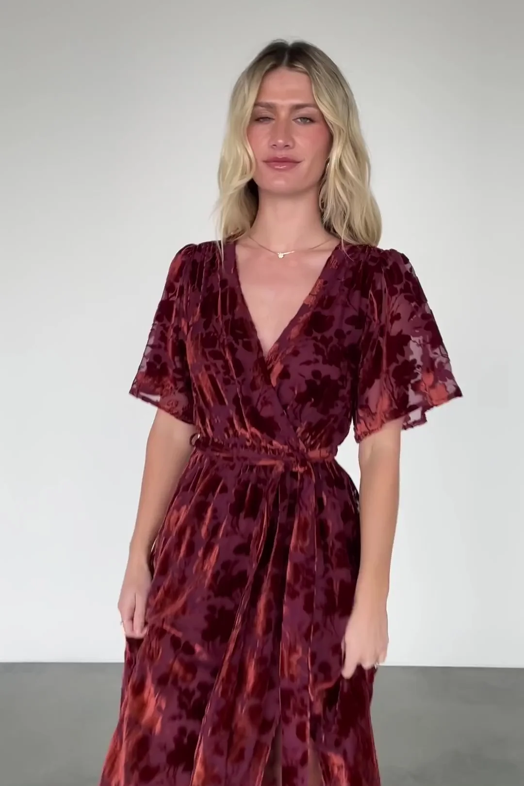 Uma Velvet Maxi Dress — Copper Floral