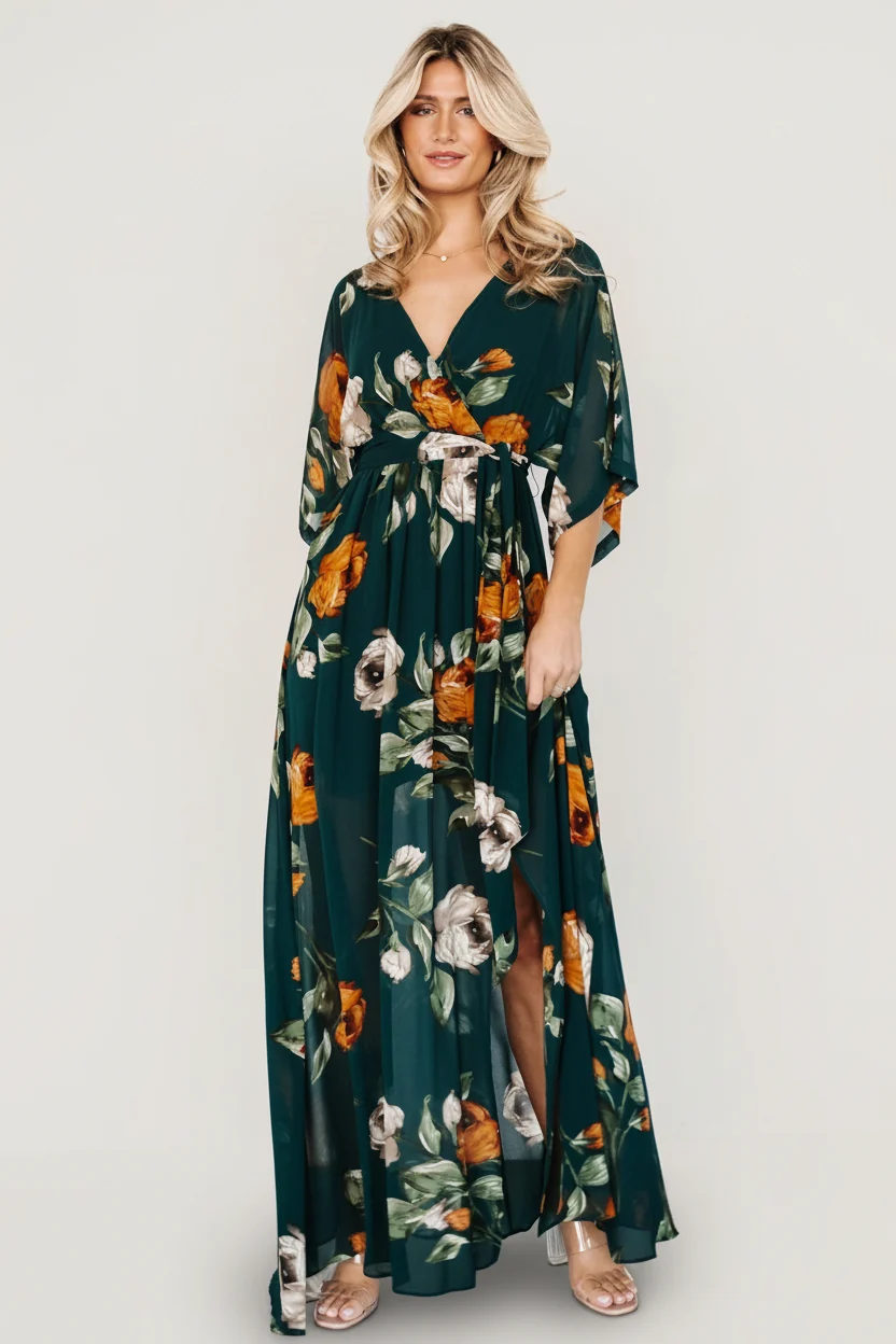 Kia Kimono Maxi Dress - Deep Topaz Floral