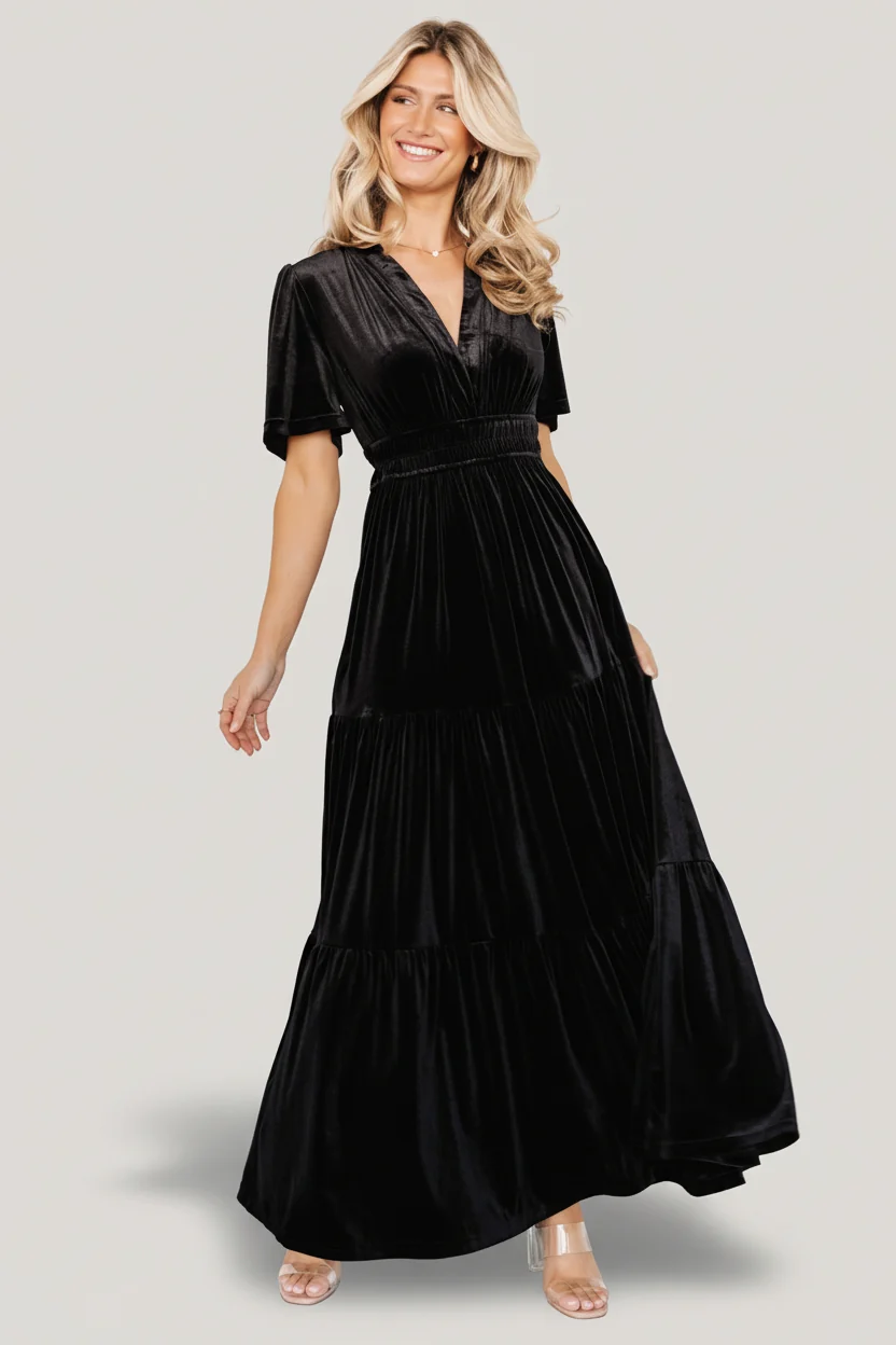 Artemis Velvet Maxi Dress — Black Velvet