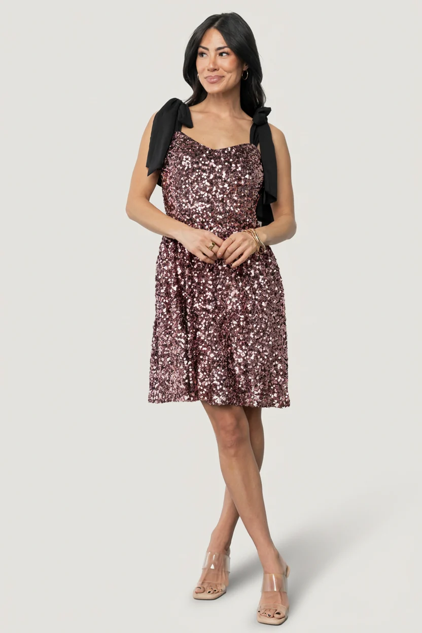 Vega Sequin Short Dress — Mauve Sequin Mini