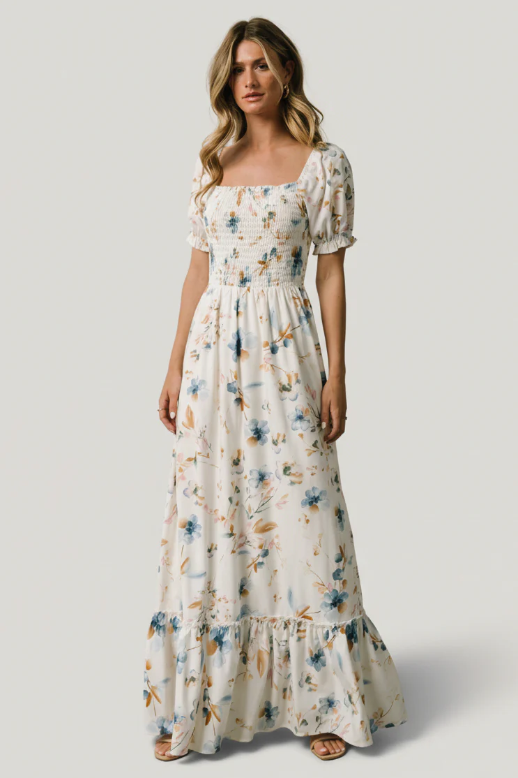 Capri Smocked Maxi Dress | White Multi Print