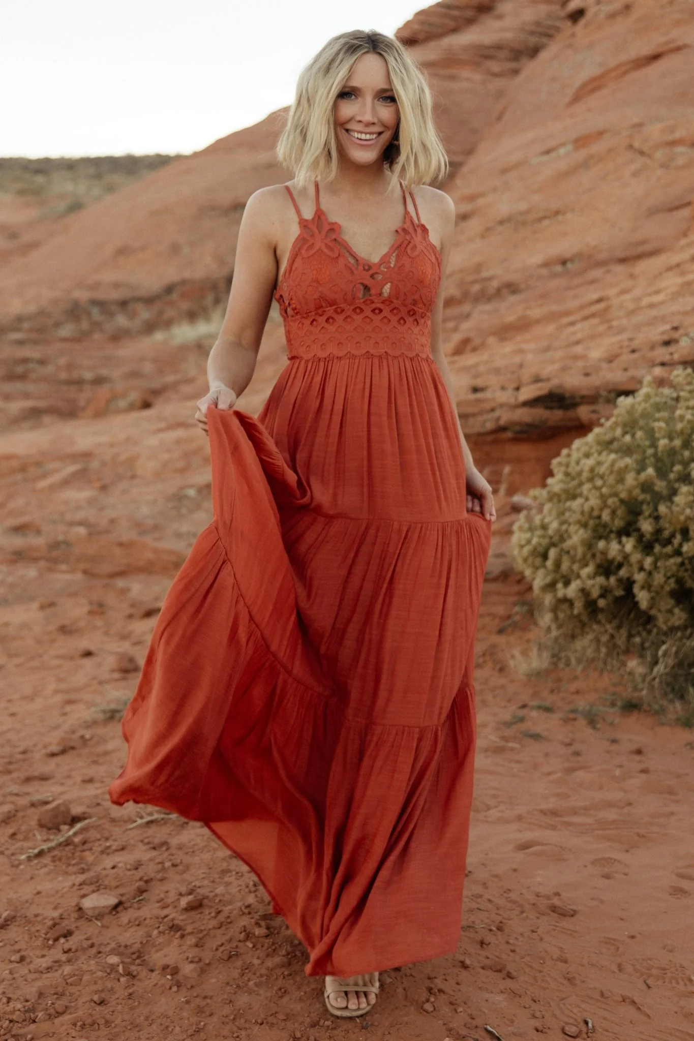 Summerlin Lace Top Maxi Dress - Rust