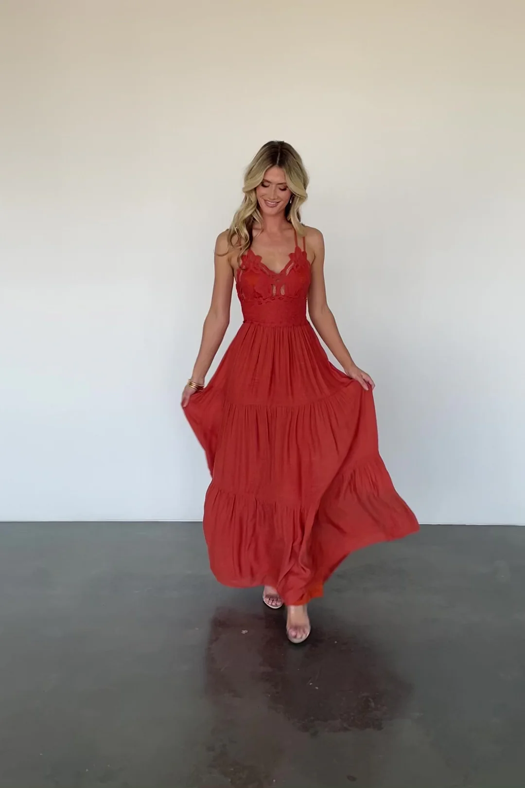 Summerlin Lace Top Maxi Dress - Rust