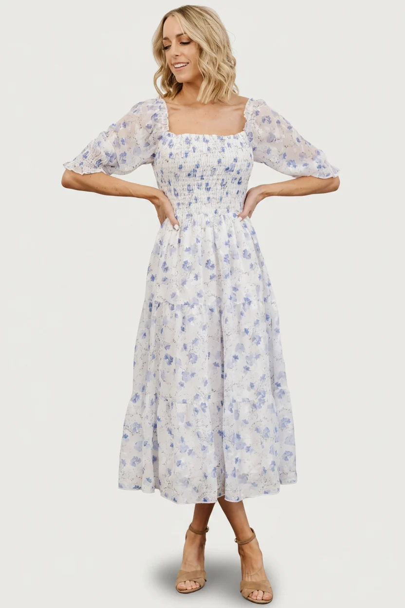 Fabian Jacquard Midi Dress, Blue Floral