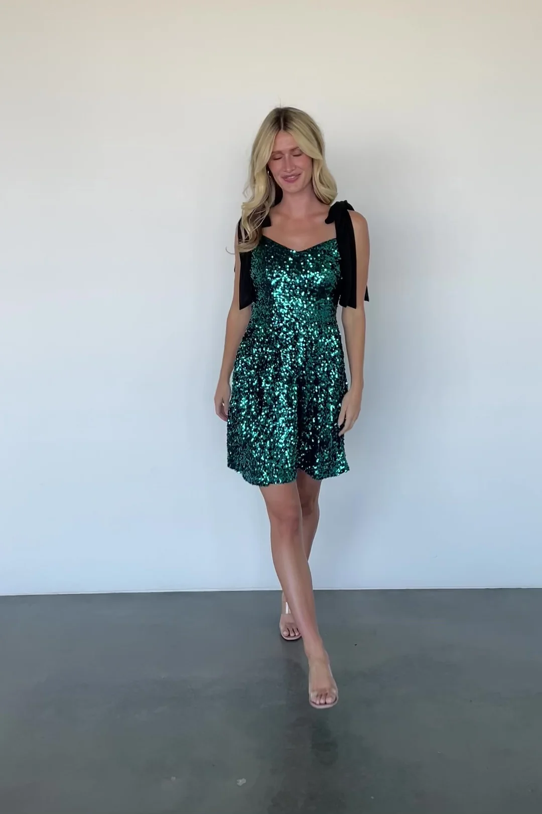 Vega Teal Sequin Short Dress - Party V-Neck