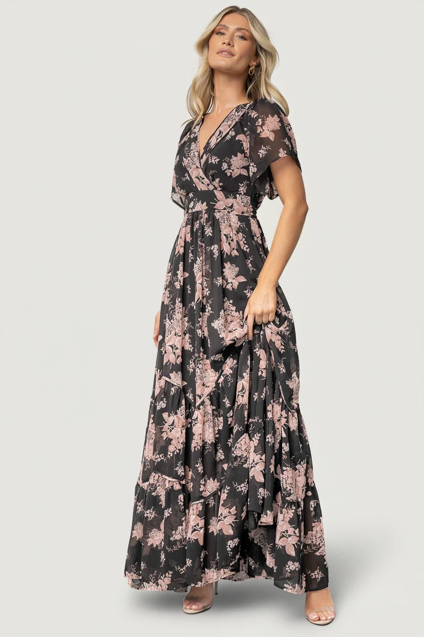 Katherine Maxi Dress — Black & Blush Floral