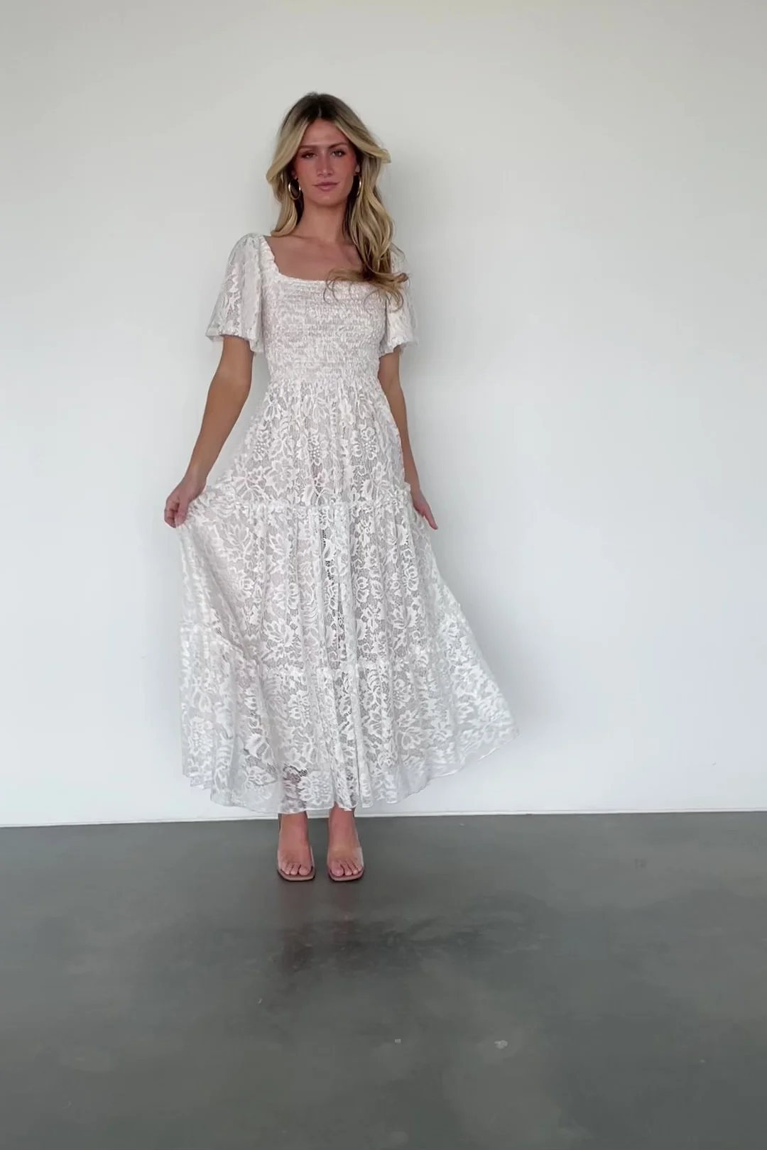 Aspen Smocked Lace Maxi Dress — Off-White