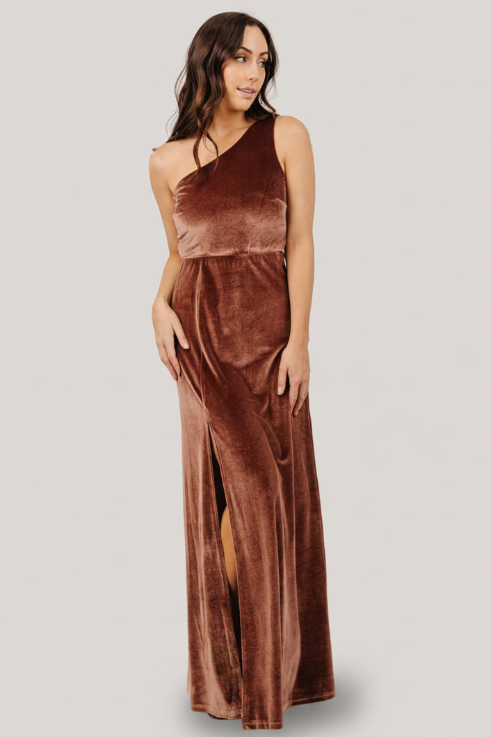 Tatiana Velvet One-Shoulder Maxi - Desert Rose