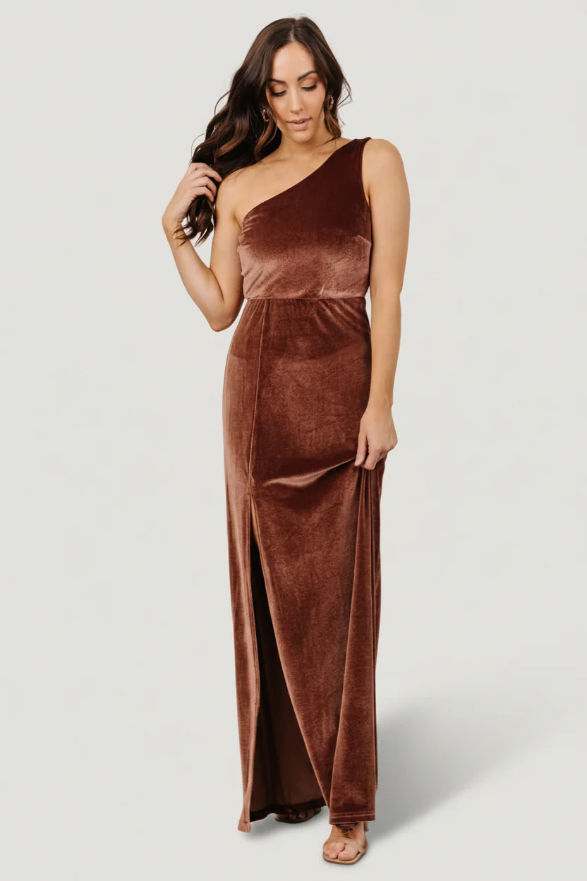 Tatiana Velvet One-Shoulder Maxi - Desert Rose