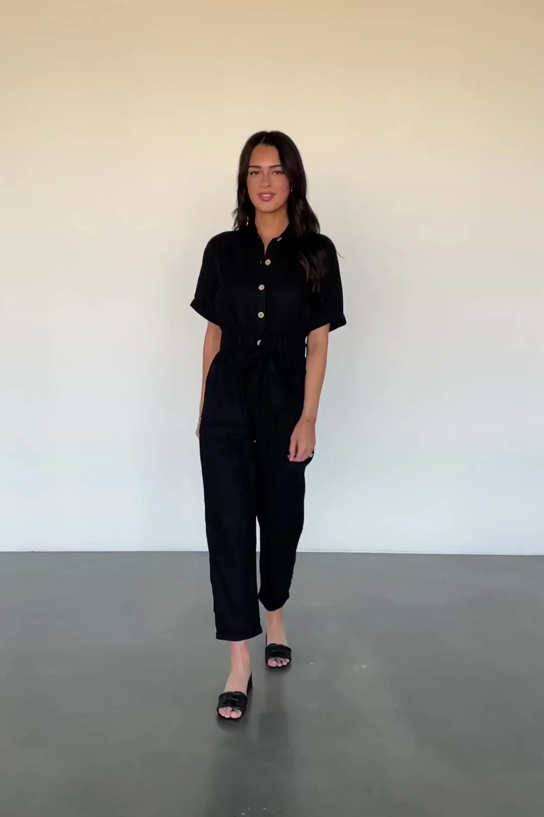 Dallas Linen Utility Jumpsuit — Black