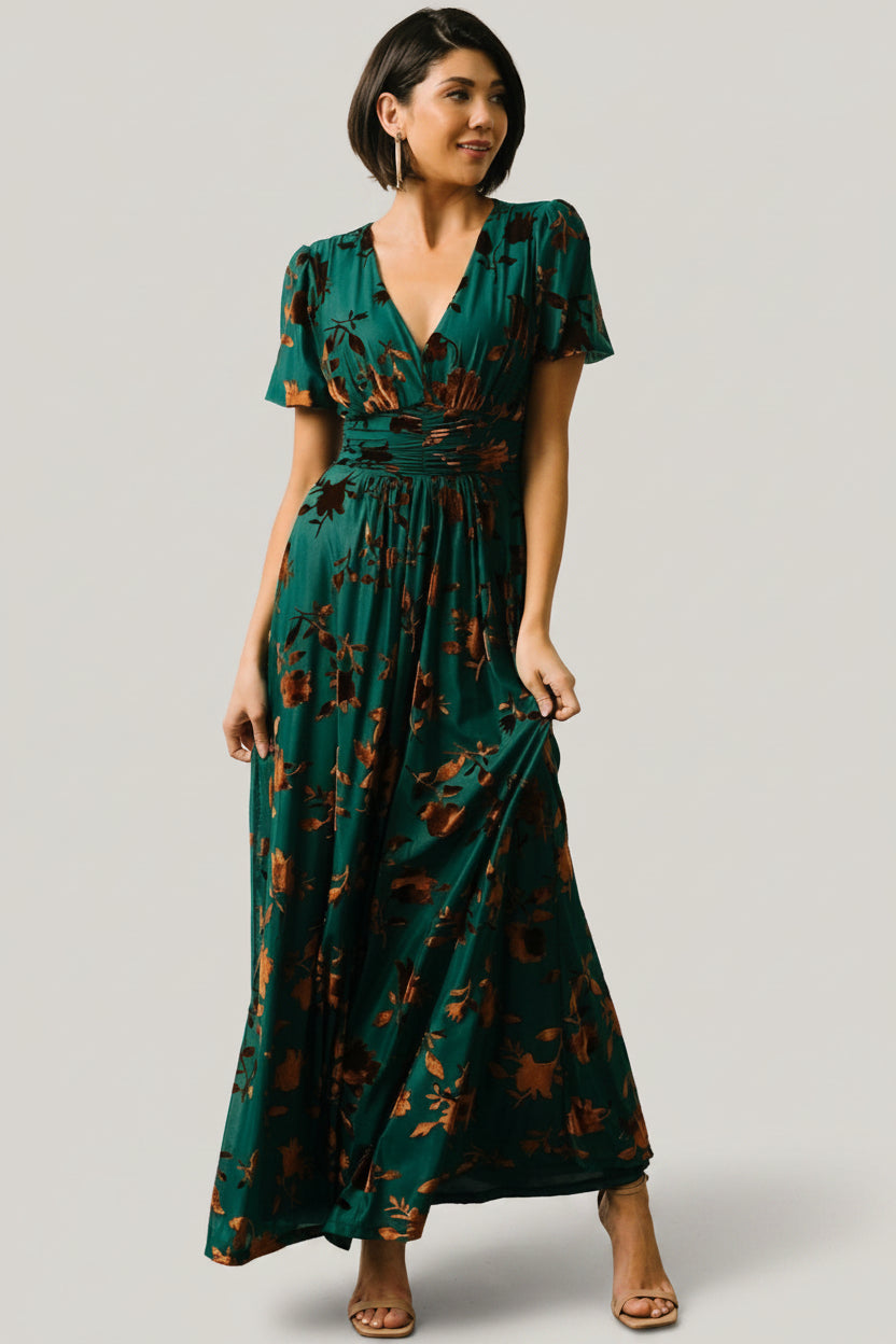 Leslie Velvet Maxi Dress — Bronze & Jade 10 Leslie Velvet Maxi Dress — Bronze & Jade