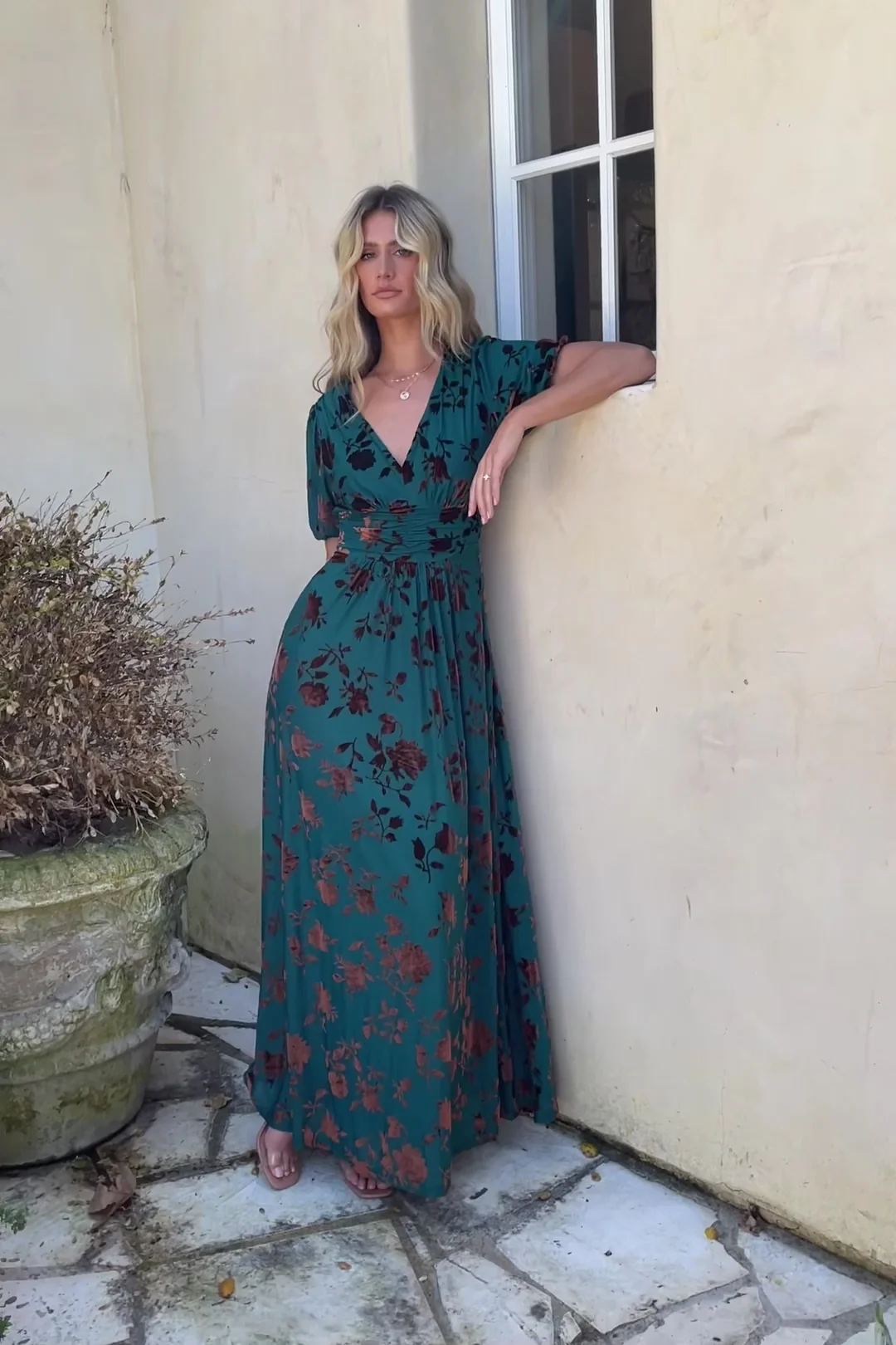 Leslie Velvet Maxi Dress — Bronze & Jade