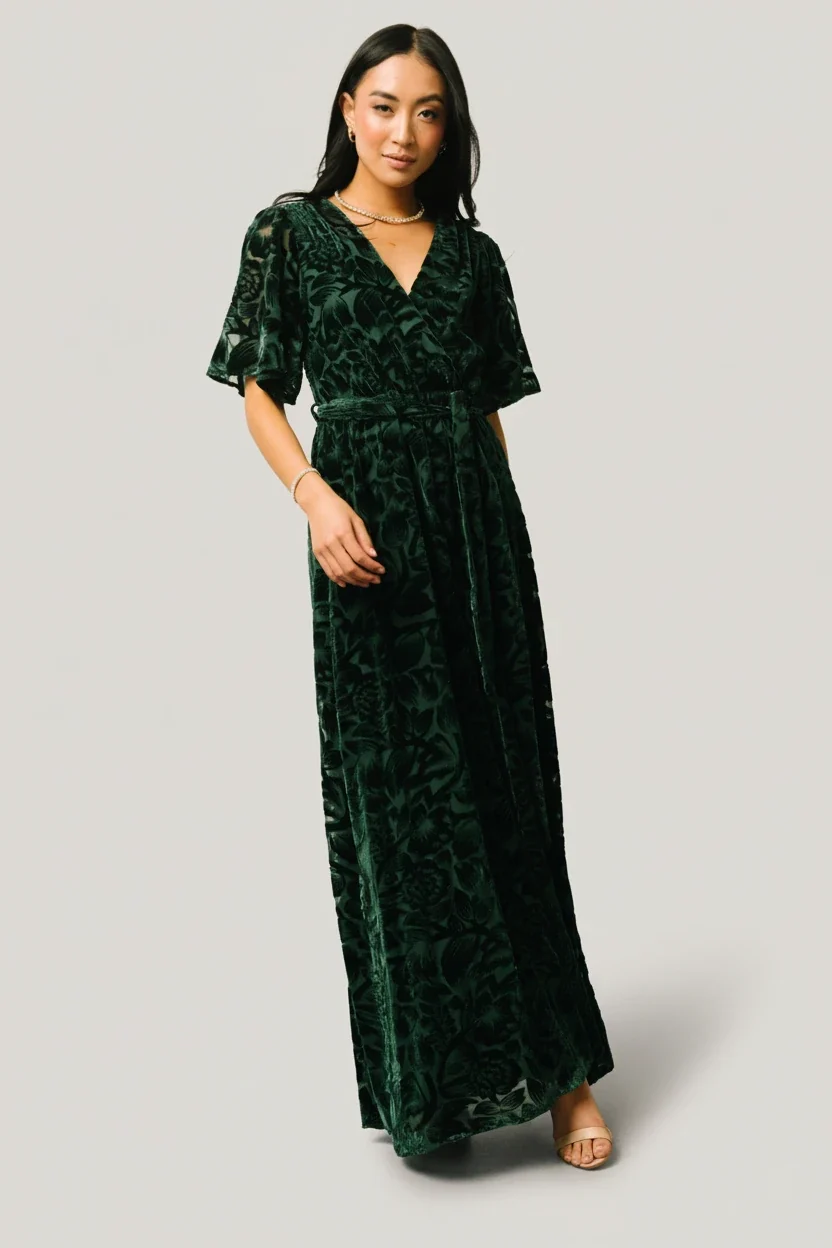 Uma Velvet Maxi Dress — Dark Green Floral