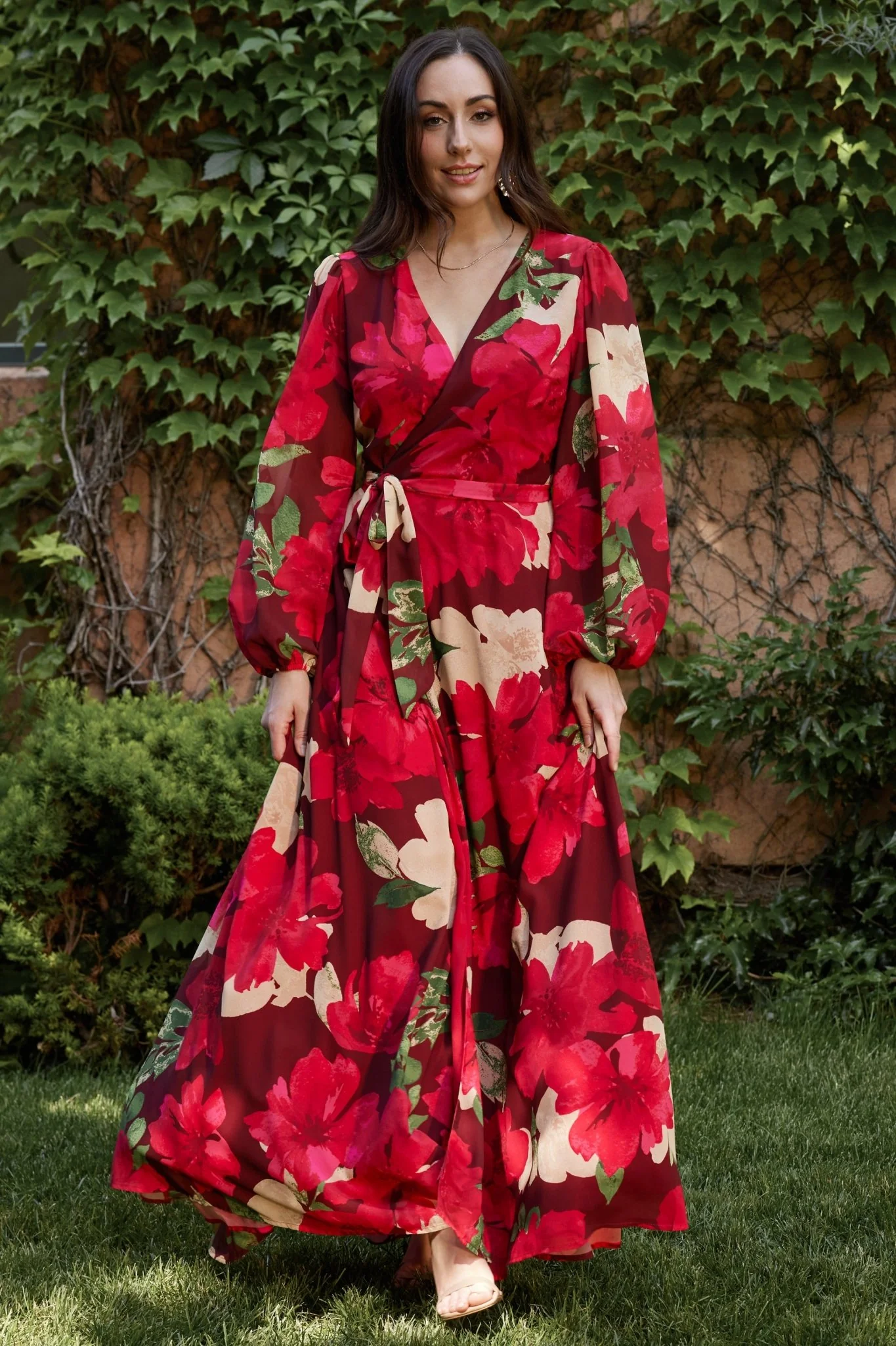 Katinka Wrap Maxi Dress - Burgundy Floral