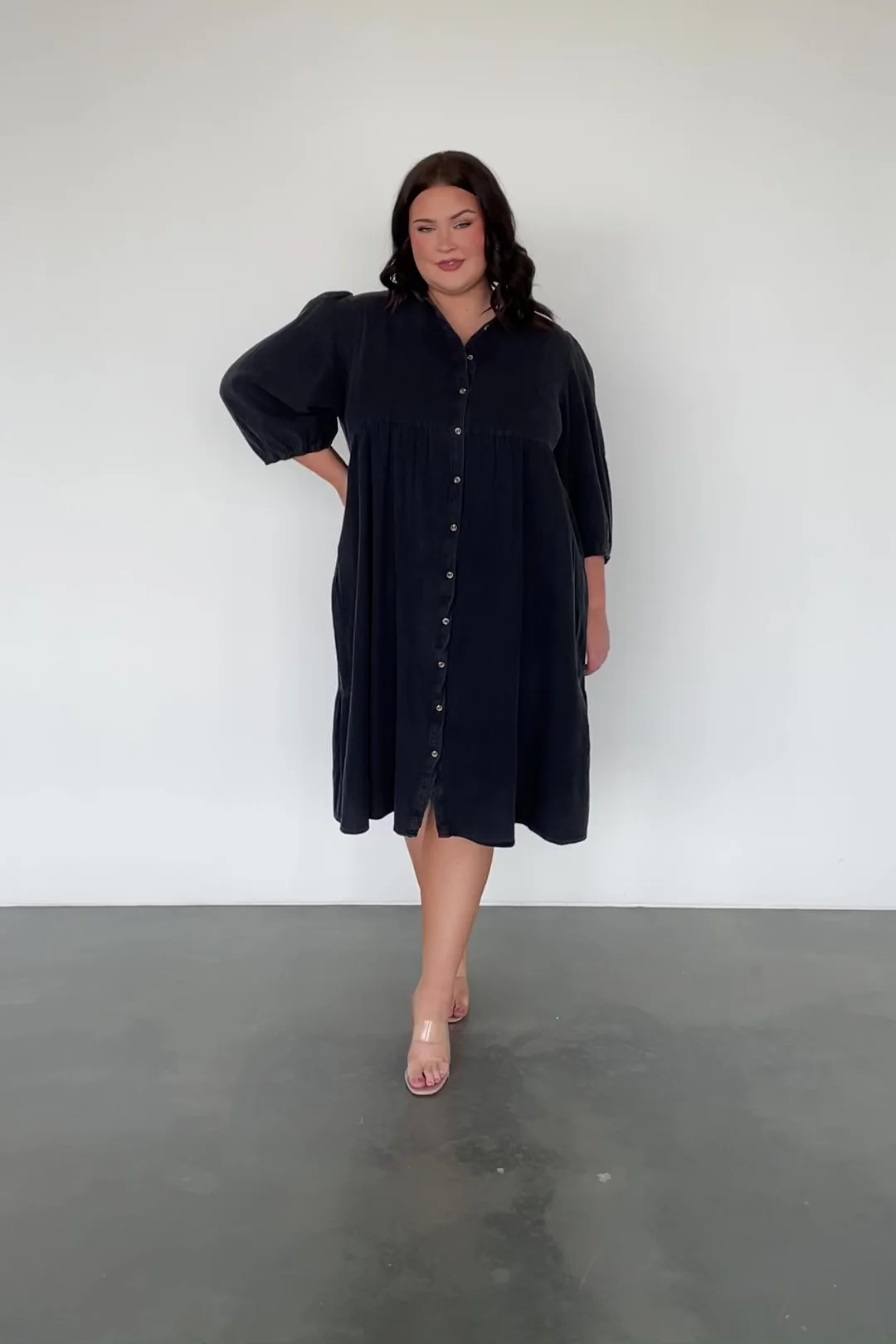 Sari Babydoll Dress - Washed Black Cotton Mini