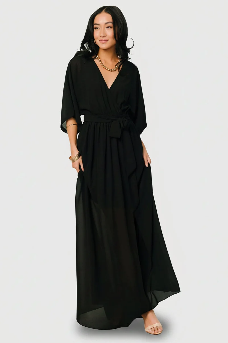 Kia Kimono Maxi Dress — Black, Nursing