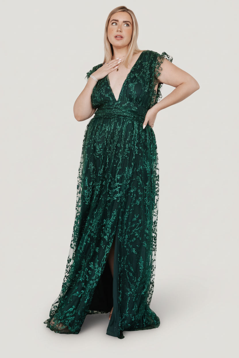 Arlene Shimmer Gown — Emerald Tulle Maxi