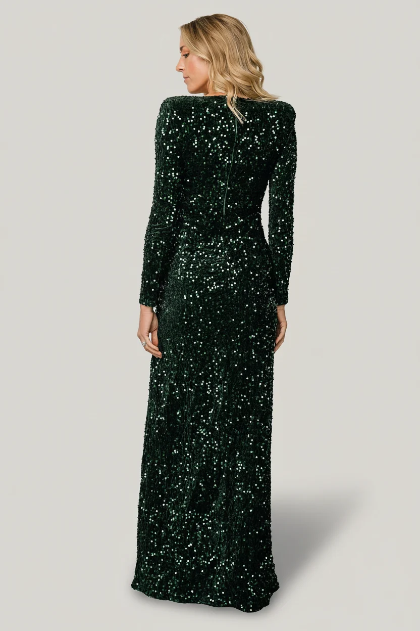 Madonna Sequin Maxi Dress — Emerald Velvet 5 Madonna Sequin Maxi Dress — Emerald Velvet