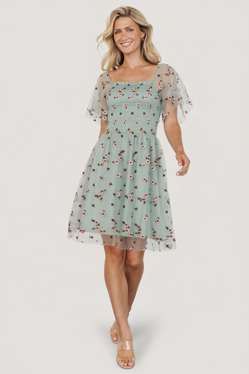 Tivoli Tulle Short Dress — Sage & Pink Mini
