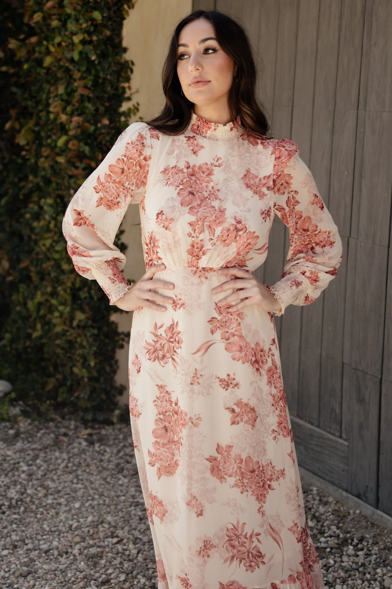 Luciana Maxi Dress - Beige & Rose Floral Maxi