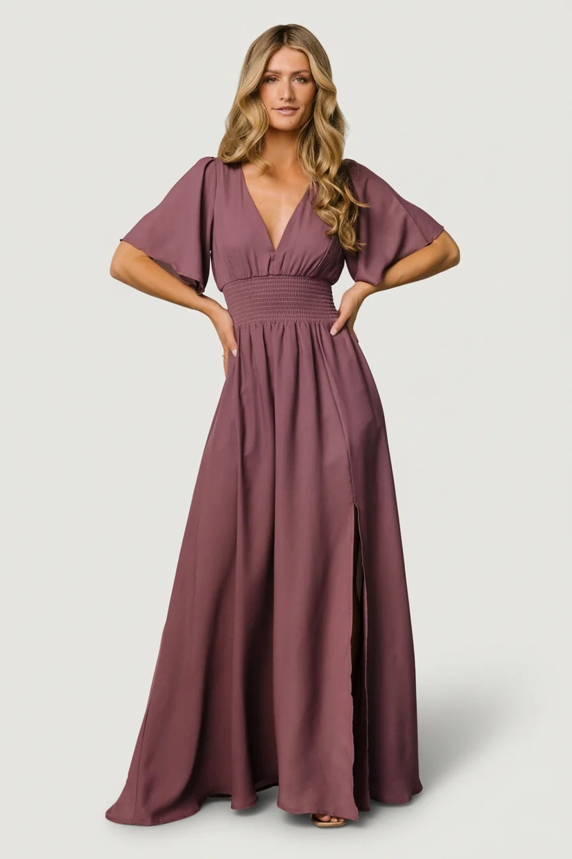 Verona Smocked Maxi Dress - Vintage Plum