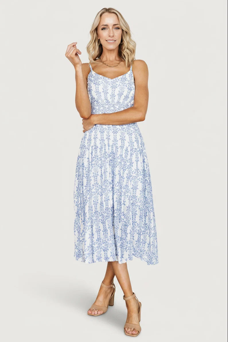 Thebes Tank Midi Dress — Blue Print Rayon