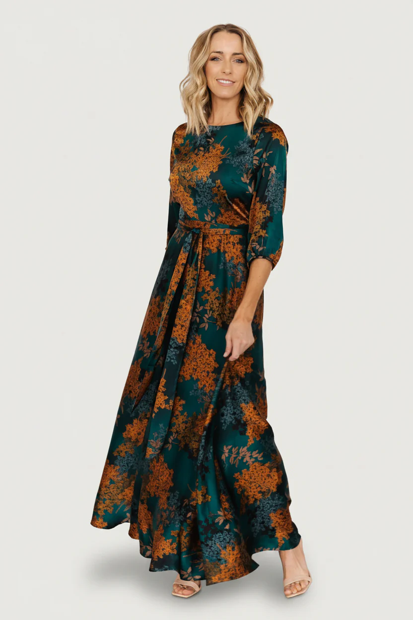 Paula Satin Maxi Dress — Jade Multi Floral