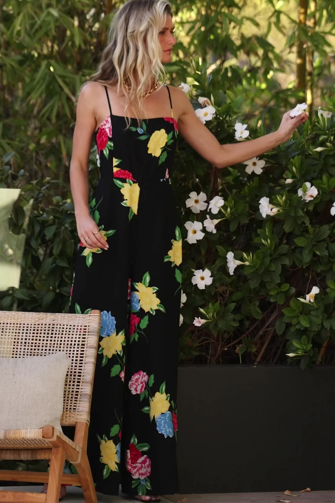 Brooklyn Wide Leg Jumpsuit — Black Floral
