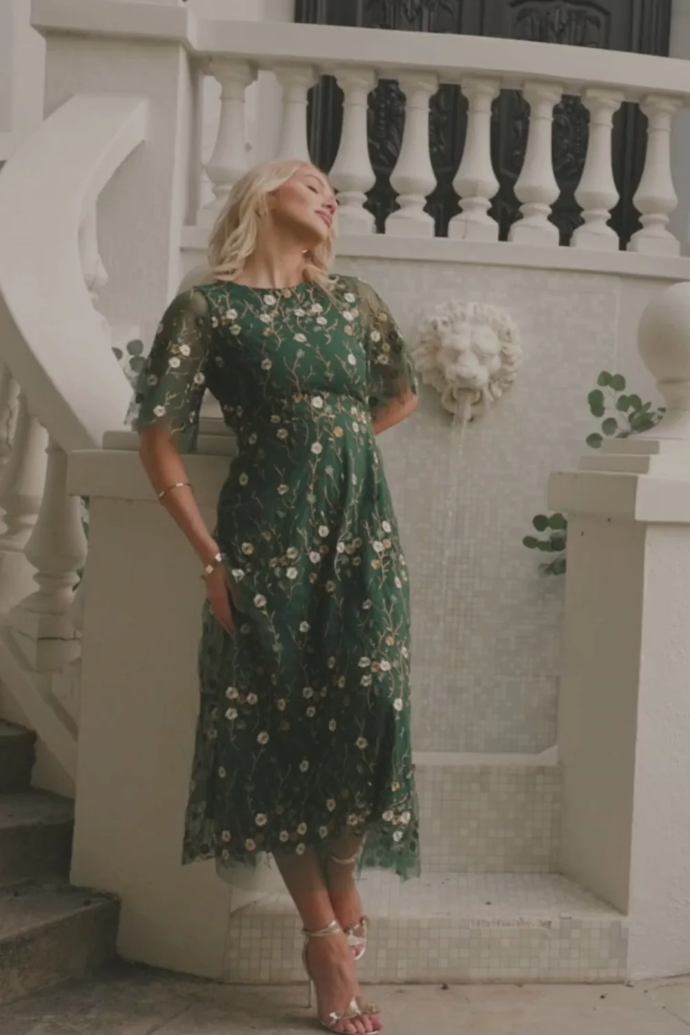 Arabella Tulle Maxi — Dark Green Floral