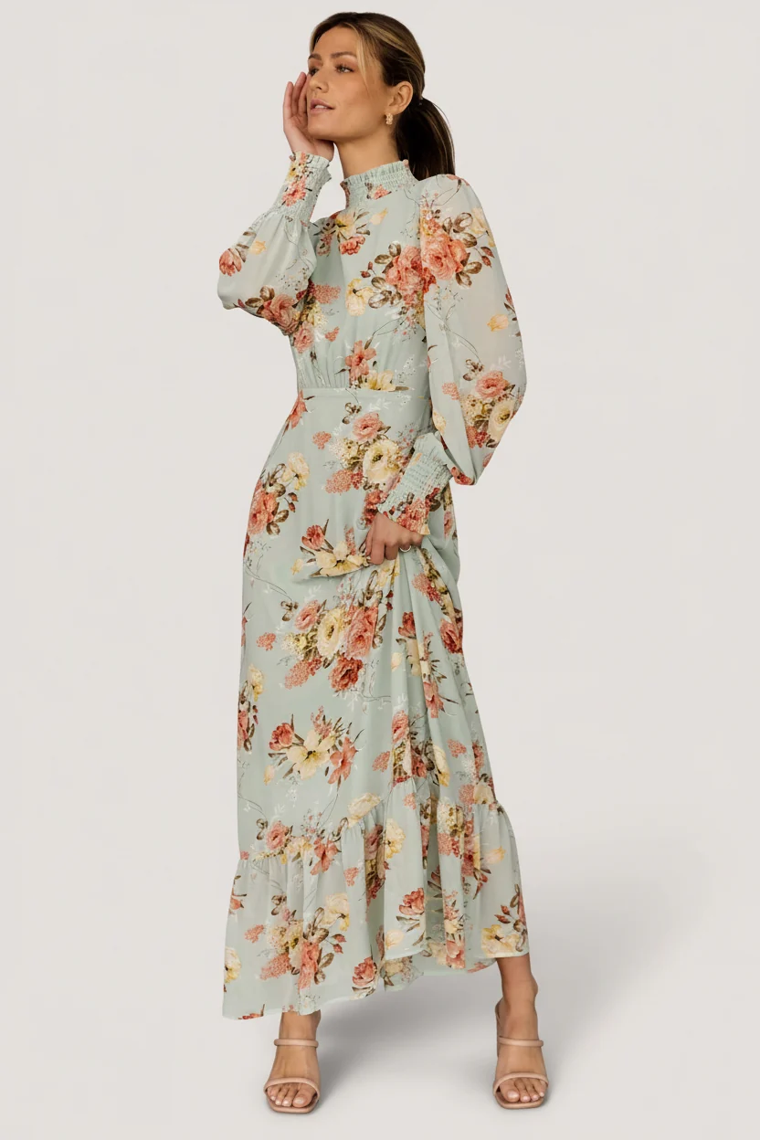 Luciana Maxi Dress — Sage Multi Floral Chiffon