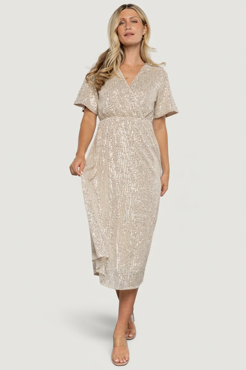 Mayfair Sequin Midi Dress - Champagne Sequins