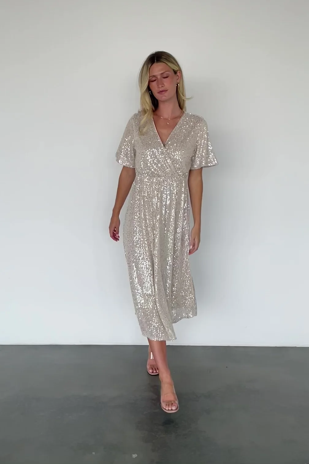 Mayfair Sequin Midi Dress - Champagne Sequins