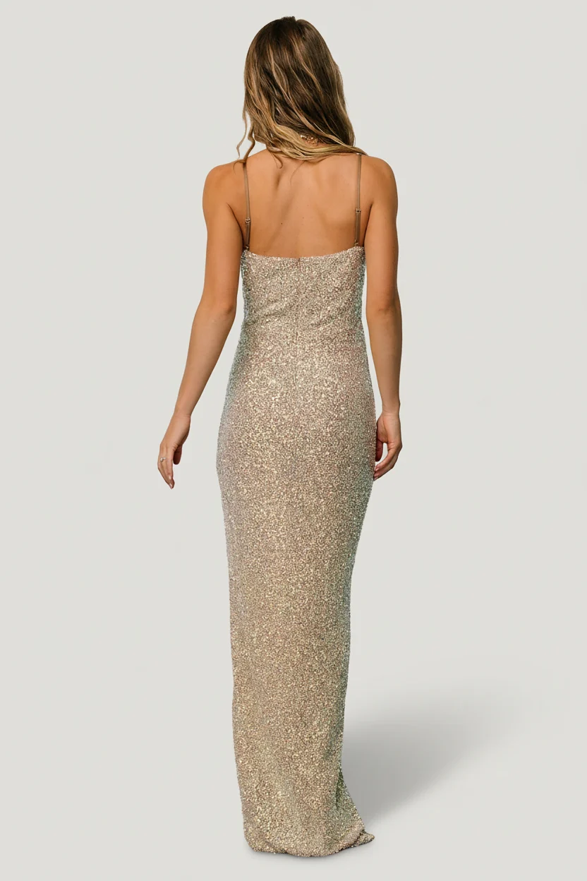 Melania Sequin Cowl Maxi - Natural Holographic
