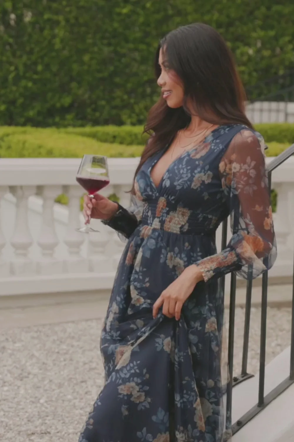 Layla Tulle Maxi Dress - Blue & Golden Floral