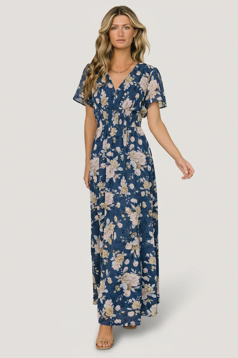 Birdie Maxi Dress — Blue & Blush Floral