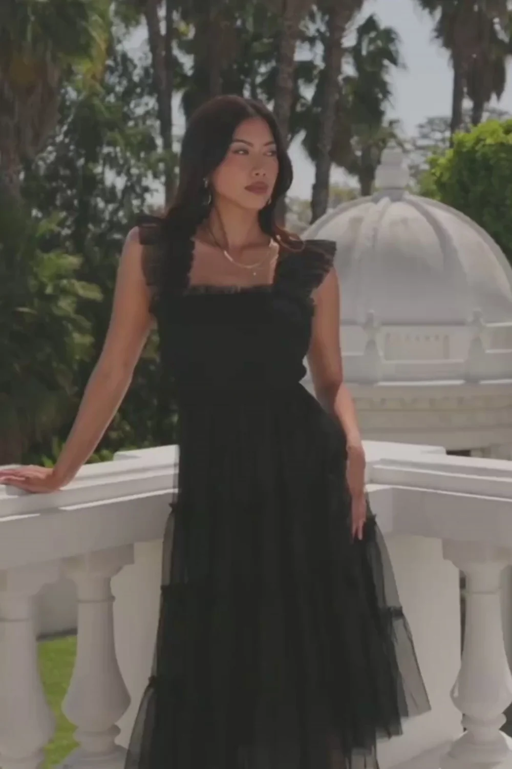 Emma Smocked Tulle Midi Dress — Black 2 Emma Smocked Tulle Midi Dress — Black
