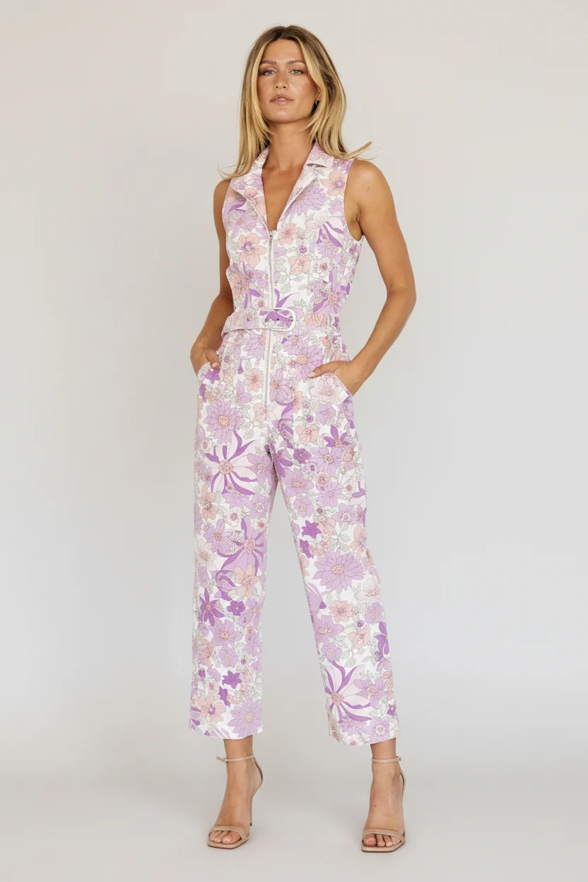 JoJo Sleeveless Floral Denim Jumpsuit
