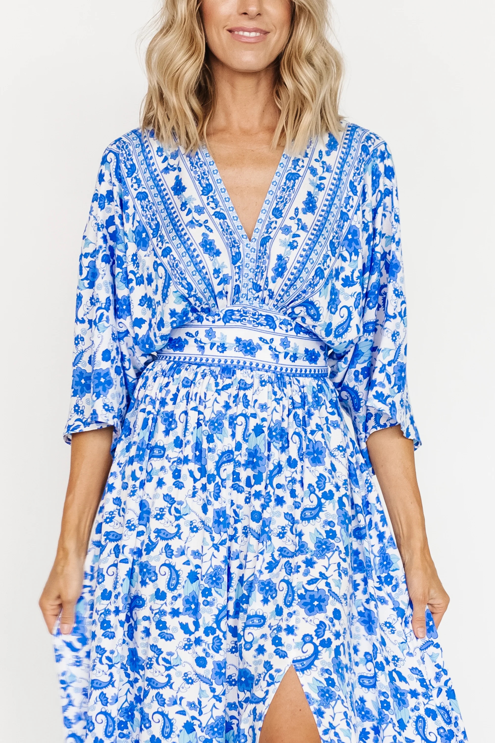 Watson Kimono Maxi Dress - Blue & White