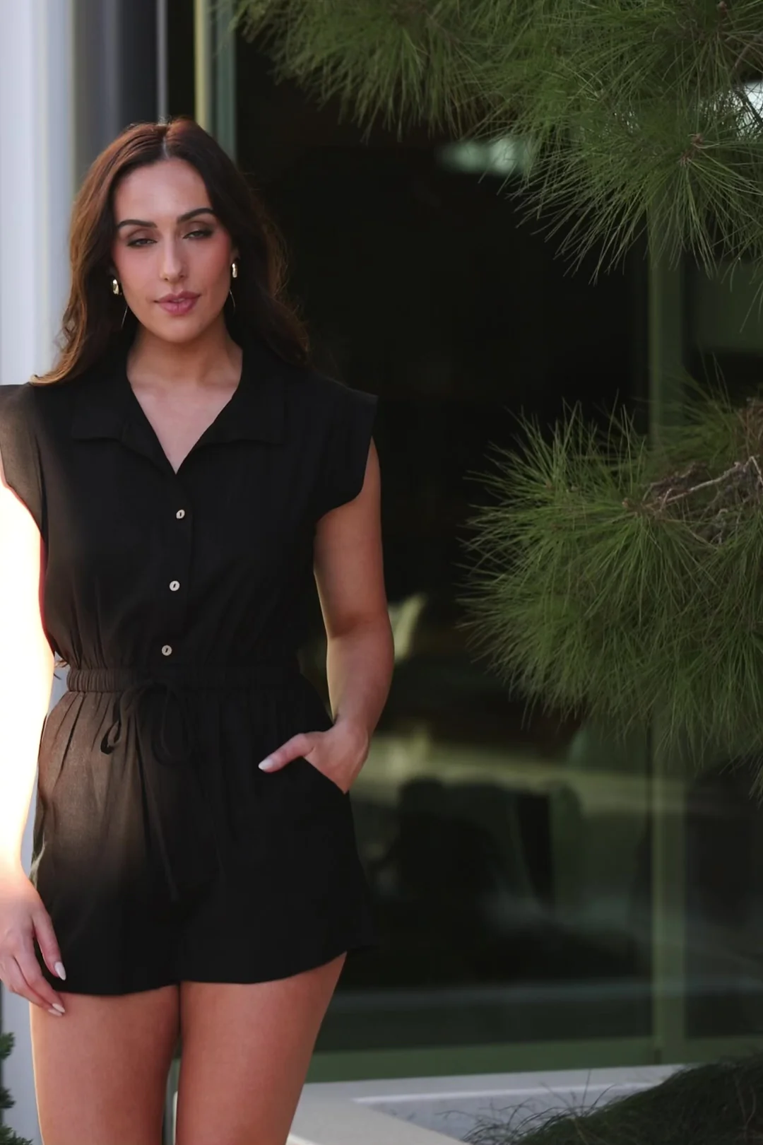 Toni Romper — Black Linen-Rayon Blend
