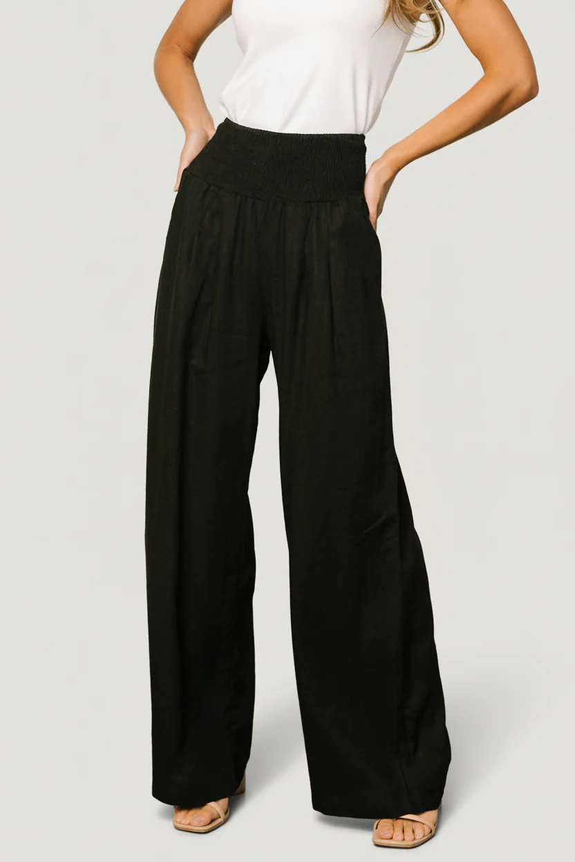 Parvati Smocked High-Waist Wide-Leg Pants
