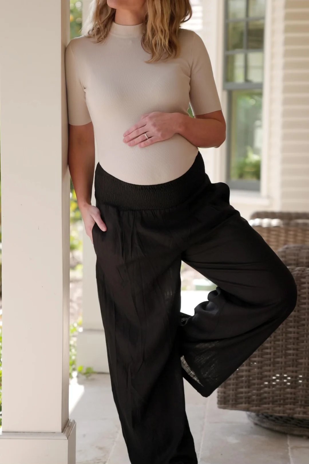 Parvati Smocked High-Waist Wide-Leg Pants
