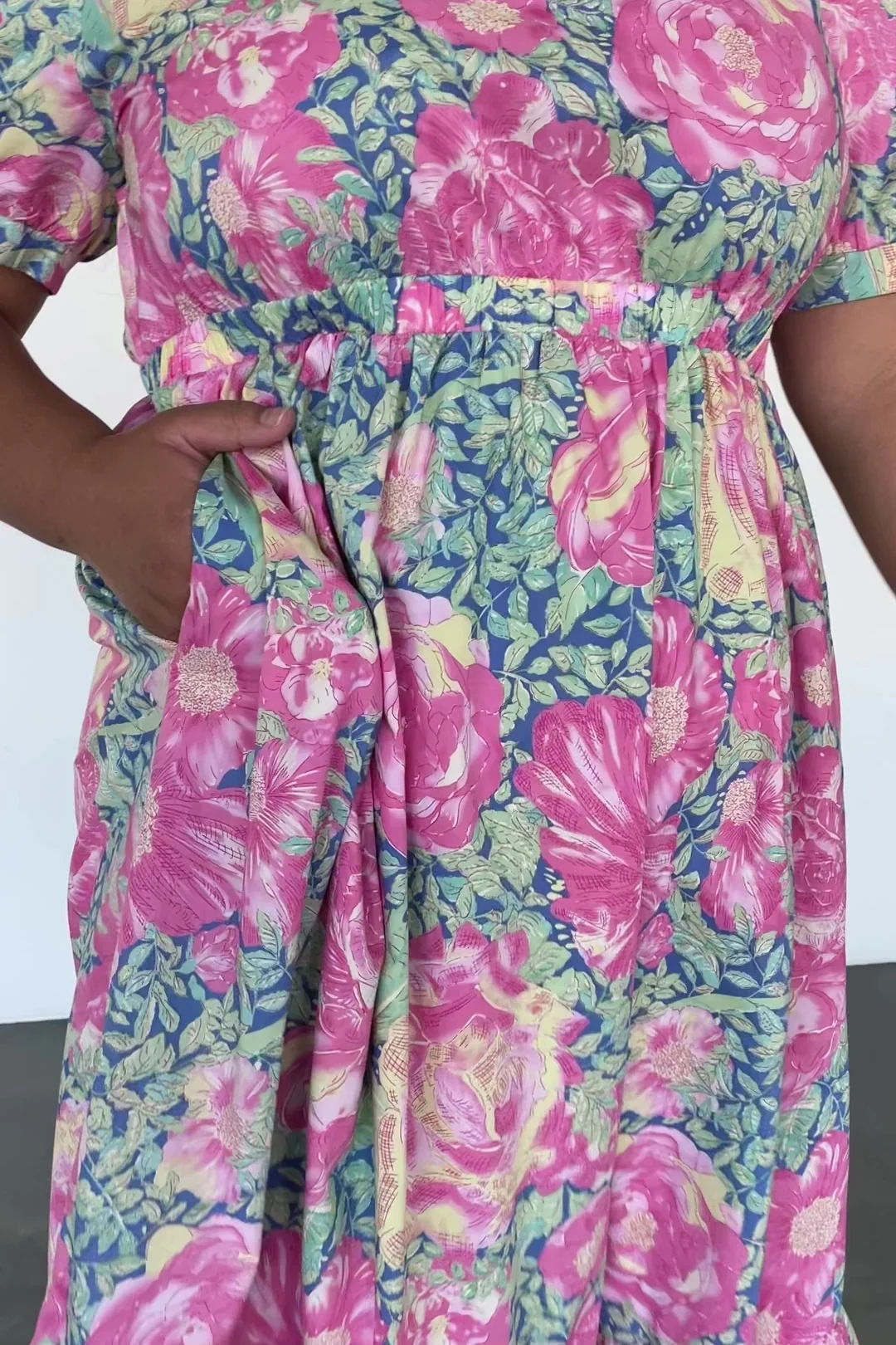 Myers Tiered Midi Dress - Blue & Pink Floral 2 Myers Tiered Midi Dress - Blue & Pink Floral