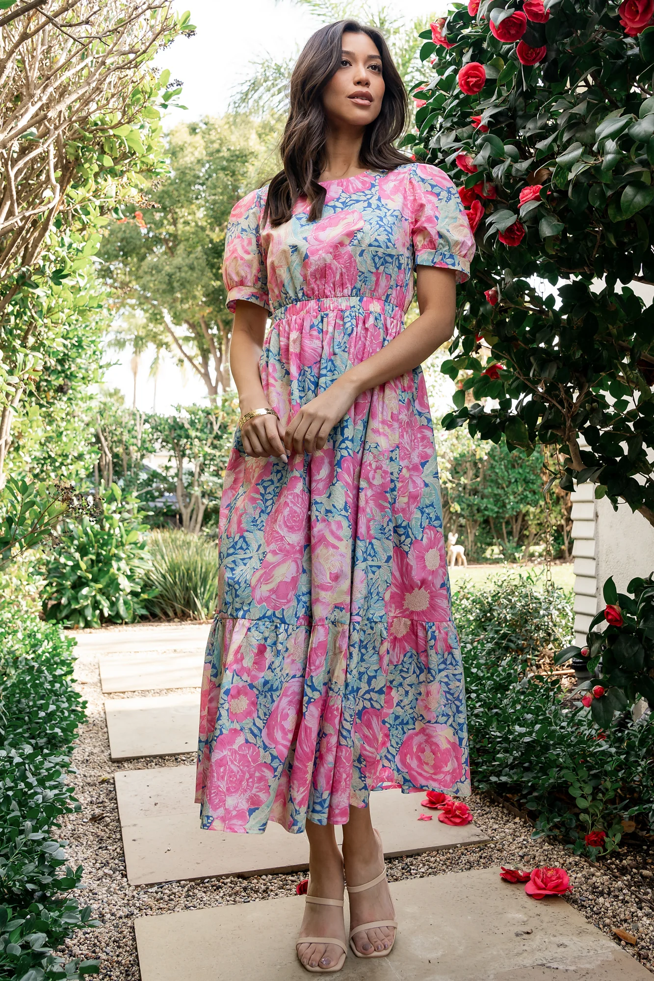 Myers Tiered Midi Dress - Blue & Pink Floral 3 Myers Tiered Midi Dress - Blue & Pink Floral